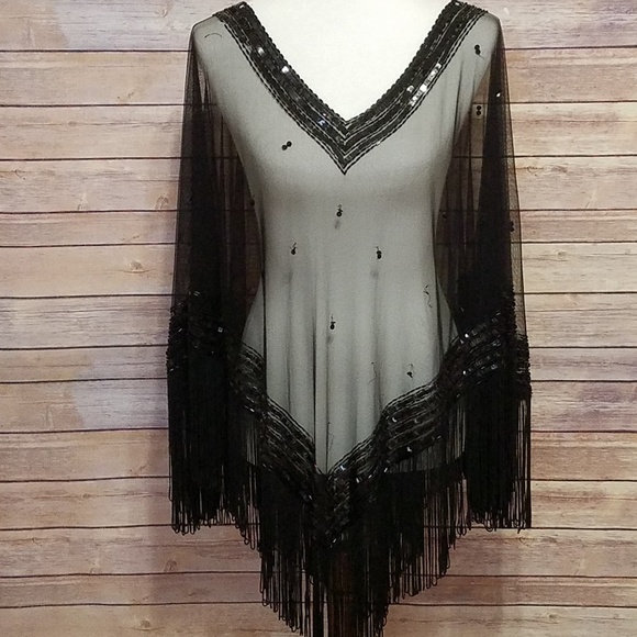 Dress Barn Jackets & Blazers - Sheer sequin/fringe poncho v neck one size